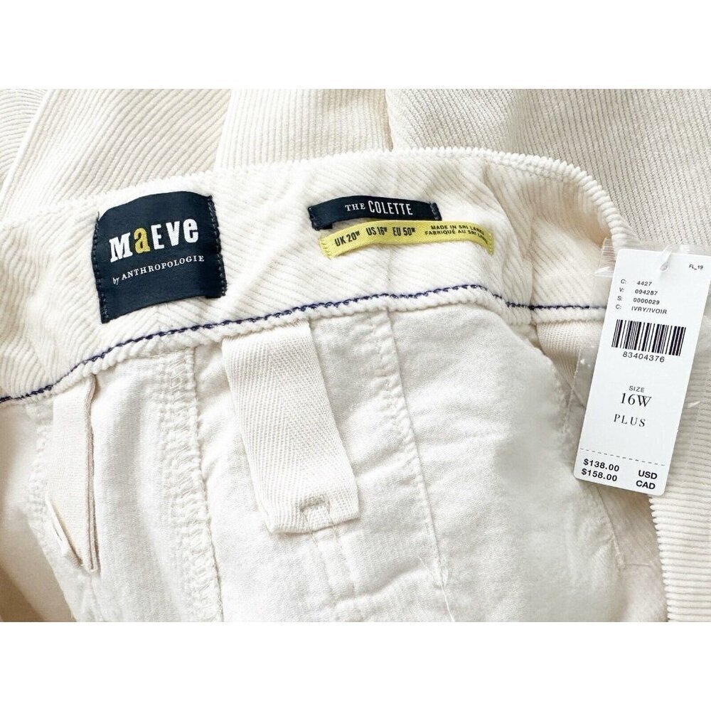 NWT Anthropologie Colette Cropped Wide-Leg Corduroy Pants 16W Ivory Cream - Picture 8 of 9